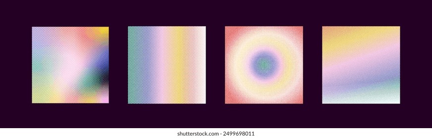 Vector halftone gradient effect. Vibrant abstract background set. Retro y2k style colors and textures.