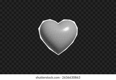 Vector halftone heart png. Retro pop art halftone heart for collage. Heart cut out of newspaper.