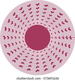Vector halftone hearts in a circle with a rays from the center. Vector illustration