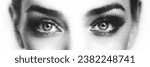 Vector  halftone human eye close- up. Attractive girl looking strait. Eye- contact illustration .