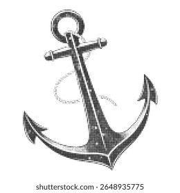 Vector halftone illustration of anchor in vintage engraving style, ideal for nautical designs, retro artwork, ocean themes, posters, prints, and decor