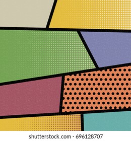 Vector halftone illustration. Blank rectangle for comic superhero text, speech bubble, message. Humor graphic. Pop art comics book magazine cover template. Cartoon funny vintage strip mock up.