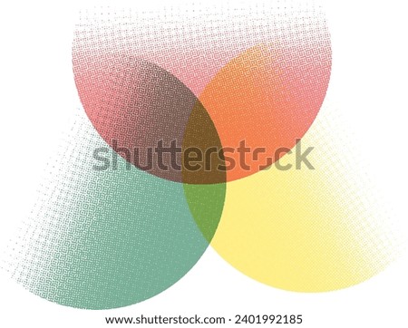 Vector halftone intersection effect three circles red yellow and green isolated on white background