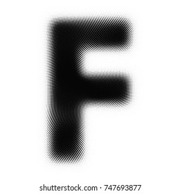 Vector halftone letter. Dots Letter F. Alphabet in newspaper style. Vector illustration.