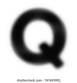 Vector halftone letter. Dots Letter Q. Alphabet in newspaper style. Vector illustration.