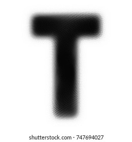 Vector halftone letter. Dots Letter T. Alphabet in newspaper style. Vector illustration.