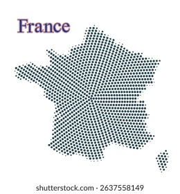 Vector halftone map of France made with dotted pattern in modern graphic style, perfect for infographic design, education, travel posters, editorial layouts, and digital presentations