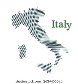 Vector halftone map of Italy with dotted pattern design, abstract minimal layout ideal for geographic posters, travel graphics, education materials, and infographic elements