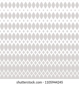 Vector halftone mesh pattern. Subtle white and light gray abstract geometric texture with lace, weave, tissue, lattice, net. Vertical gradient transition effect, horizontally seamless background
