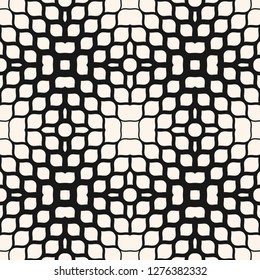 Vector halftone mesh texture. Abstract geometric seamless pattern with gradient transition effect, grid, net, lattice. Black and white minimal repeat background. Modern stylish monochrome design 