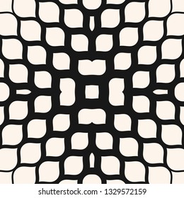 Vector halftone mesh texture. Abstract geometric seamless pattern with gradient transition effect, grid, net, weave, lattice. Black and white minimal repeat background. Monochrome design for decor