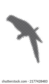 Vector halftone parrot icon.Dotted parrot shape.