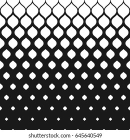 Vector halftone pattern, monochrome geometric texture, visual transition effect from black to white. Vertical falling rounded shapes. Hipster fashion background. Design for prints, decor, digital, web