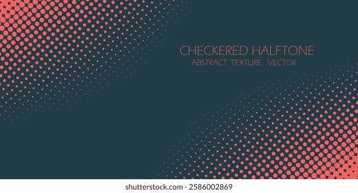 Vector Halftone Pattern Smooth Curved Border Red Blue Abstract Background. Dots Rounded Squares Blurry Pattern Pop Art Design Texture.