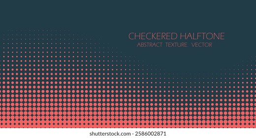 Vector Halftone Pattern Smooth Curved Border Red Blue Abstract Background. Dots Rounded Squares Blurry Pattern Pop Art Design Texture.