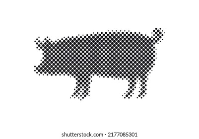 Vector halftone pig icon.Dotted pig shape.