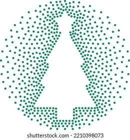 Vector halftone round frame, Christmas tree shape, blank text space, random dot design elements. Texture with trendy retro effect, decorative advertising sign, circles, New Year, snow, ornament style.