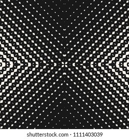 Vector halftone seamless pattern. Abstract graphic texture with small fading rhombuses, grid, lattice, net. Gradient transition effect. Black and white geometric background. Monochrome repeat design