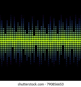 Vector halftone seamless pattern in bright neon colors. Dynamic visual effect, modern simple background with small colorful dots. Illustration of sound waves, music theme. Digital geometric texture 