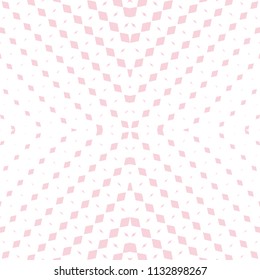 Vector halftone seamless pattern. Cute pink and white geometric background. Abstract graphic texture with small fading rhombuses, cross grid, lattice. Gradient transition effect. Trendy repeat design