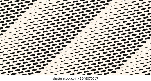 Vector halftone seamless pattern with diagonal dash lines, fading stripes.  Black and white texture with gradient transition effect. Extreme sport style geometric background. Abstract trending design