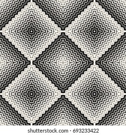 Vector halftone seamless pattern. Diagonal zigzag lines in square form. Abstract monochrome geometric background texture with gradient transition effect. Wavy zig zag stripes. Design for decor, fabric