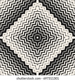 Vector halftone seamless pattern. Diagonal zigzag lines in square form. Modern abstract monochrome geometric background texture with gradient transition effect. Wavy zig zag stripes, repeat tiles