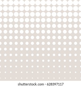 Vector halftone seamless pattern in pastel colors, beige & white. Different sized circles & dots, vertical rows. Modern abstract repeat texture. Monochrome design element for prints, covers, fabric 