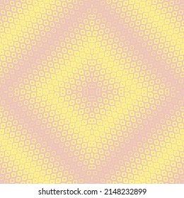 Vector halftone seamless pattern. Trendy abstract geometric background with curved shapes, leaves, drops. Funky summer yellow and pink texture with gradient transition effect. Repeat decorative design