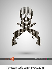 Vector halftone skulls. Skull icon. Symbol of death, danger, war, death, pirate. Object on a white background. Revolver, weapons, gun.