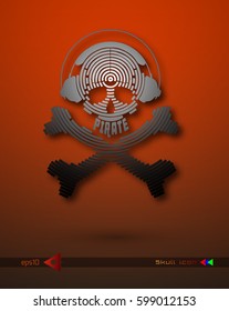 Vector halftone skulls. Skull icon. Symbol of death, danger, war, death, pirate. Object on a white background. Music party.