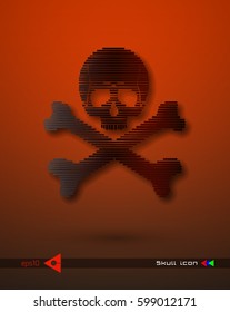 Vector halftone skulls. Skull icon. Symbol of death, danger, war, death, pirate. Object on a white background. Music party.
