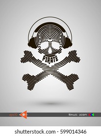 Vector halftone skulls. Skull icon. Symbol of death, danger, war, death, pirate. Object on a white background. Music party.
