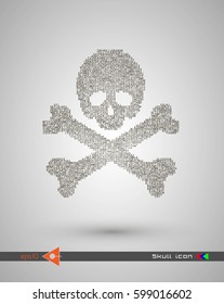 Vector halftone skulls. Skull icon. Symbol of death, danger, war, death, pirate. Object on a white background. Lettering