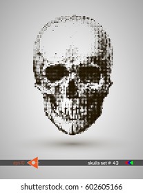 Vector halftone skulls. Skull icon. Symbol of death, danger, war, death, pirate. Object on a white background. Bubbles, dot