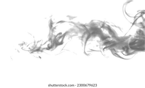 Vector halftone smoke effect. Abstract dark gray flowing wave.