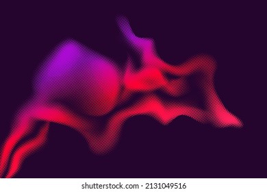 Vector halftone smoke effect. Vibrant abstract background. Retro 80's style colors and textures.