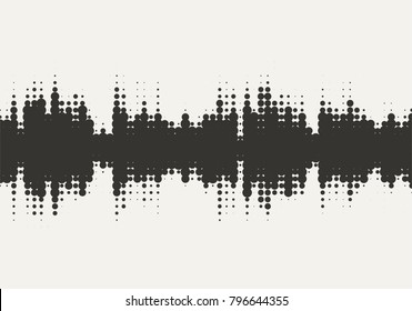 Vector halftone sound wave design. Abstract texture background.