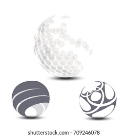 Vector halftone sphere with shadow isolated on white background. Globes with dots and stripes for logo and web design.
