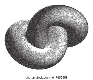 Vector Halftone Stippled Geometric Figure Illustration - 3D Infinity  Torus Knot Loop