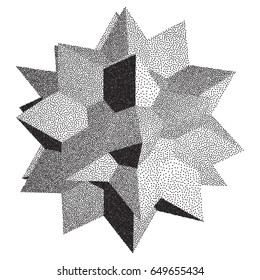 Vector Halftone Stippled Geometric Figure Illustration - 3D Stellate Polyhedron