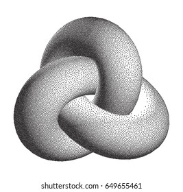 Vector Halftone Stippled Geometric Figure Illustration - 3D Infinity Trefoil Torus Knot Loop