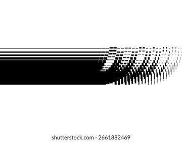 Faixa de meio-tom vetorial a partir de linhas abstratas e pixels. Elemento de design arredondado para tecnologia, roupas esportivas, vídeo, capa, publicidade. Padrão com espaço para texto. Vetor desportivo de fundo