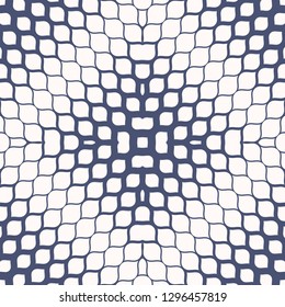 Vector halftone texture. Abstract geometric seamless pattern with gradient transition effect, small ovate shapes, grid, mesh, weave. Blue and white minimal repeated background. Hipster fashion style