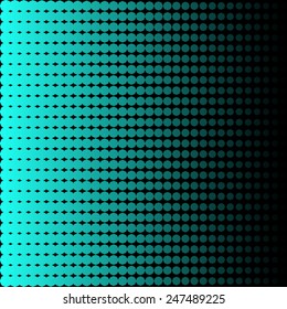 Vector halftone texture blue dots on black background