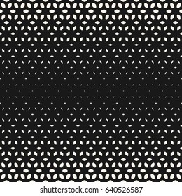 Vector halftone texture, monochrome seamless pattern, gradient transition effect. Geometric background with different sized rounded shapes, falling petals. Perforated surface. Modern abstract design 