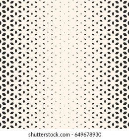 Vector halftone texture, monochrome seamless pattern, gradient transition effect. Geometric background with rounded shapes, floral figures, petals. Modern abstract design for prints, covers, decor 