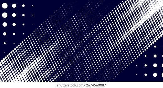 Fondo de textura grunge de gradiente de patrón de color blanco y azul de semitono de Vector. Ilustración vectorial de estilo deportivo de cómics de arte pop de puntos. Líneas de velocidad Abstractas estilo azul color semitono