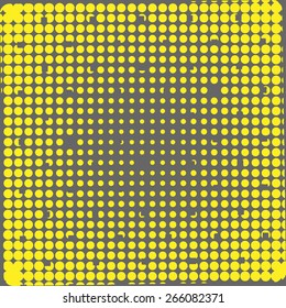Vector halftone yellow dots illustration. Gray background. 