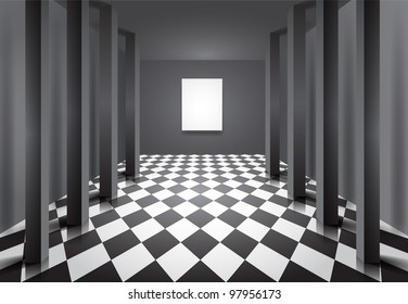 Vector hall with columns and blank canvas